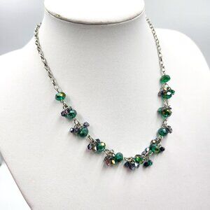 Green Shimmery Beads on Silver Chain